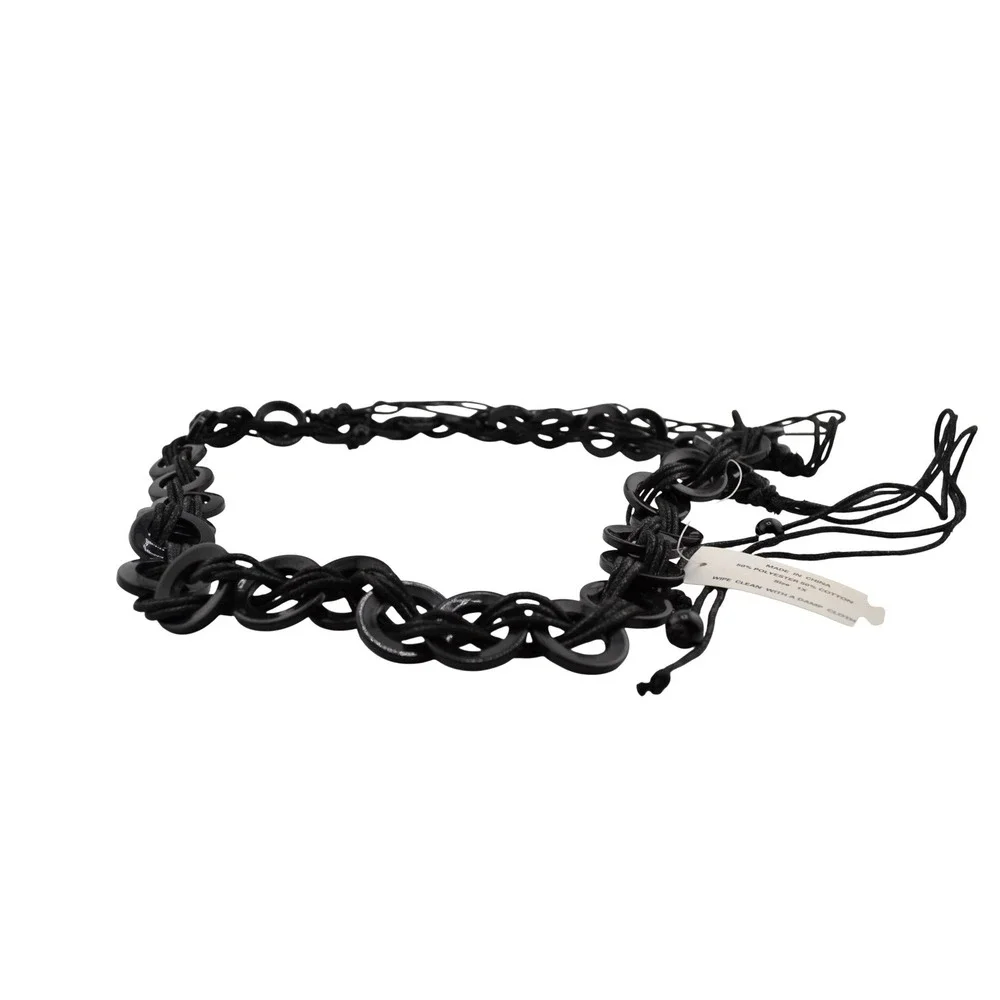 Black Adjustable Loop Ring Waist Belt 50% Polyester 50% Cotton Fashion Accessory